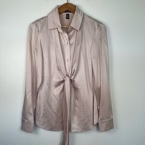 Linda Allard Ellen Tracy Silk Tie Front Blouse NWT Blush Pink Quiet Luxury